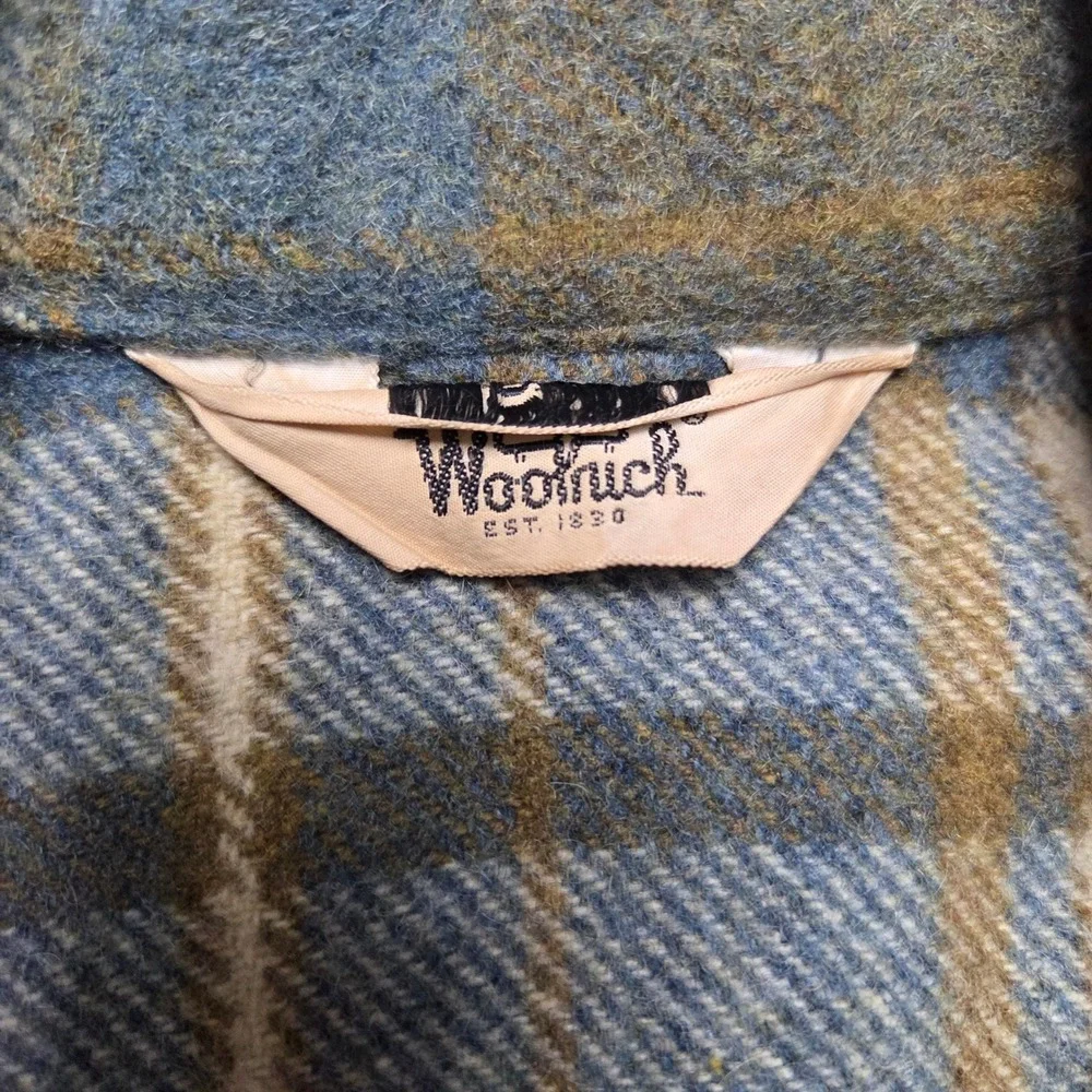 Vintage 70s Woolrich Shirt Jacket Yellow Green Plaid Hunting Button Down Size 38